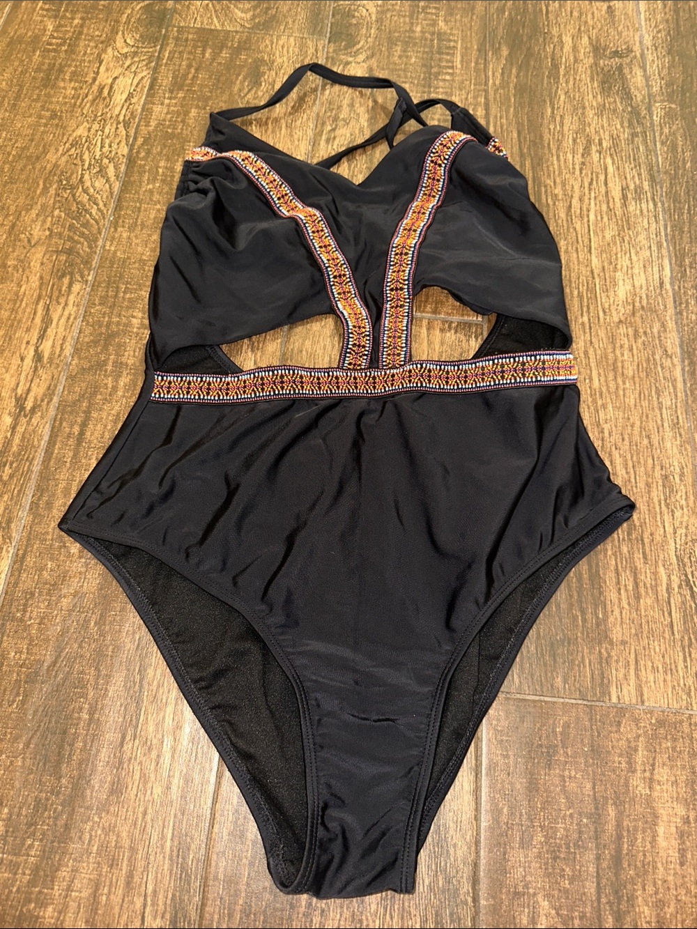 Xhilaration Black Tribal Trim One Piece Swimsuit Size Large